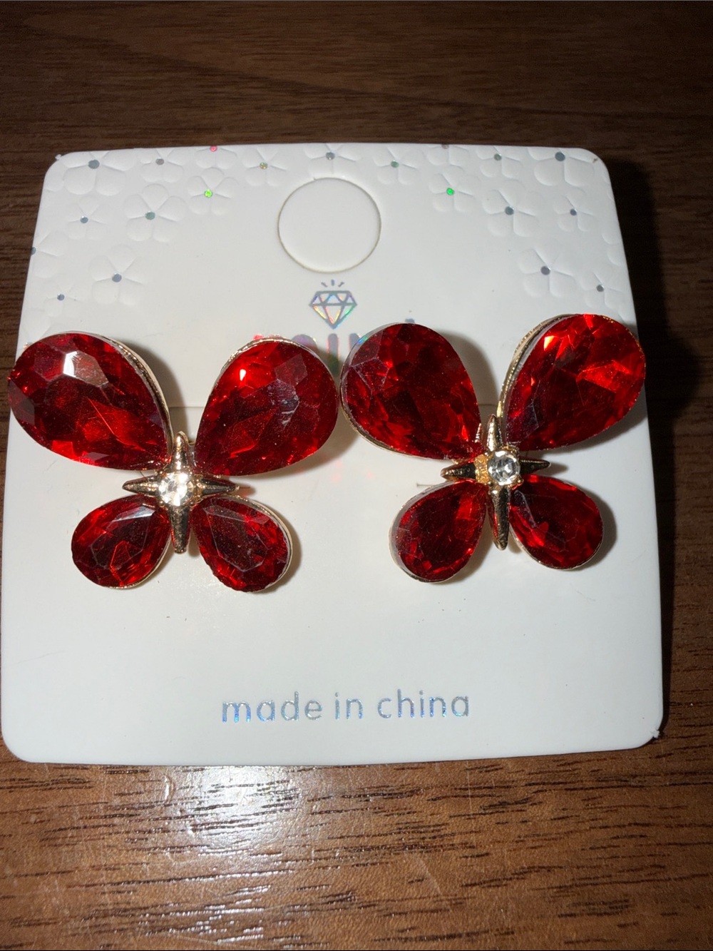 Red Crystal Butterfly Stud Earrings by